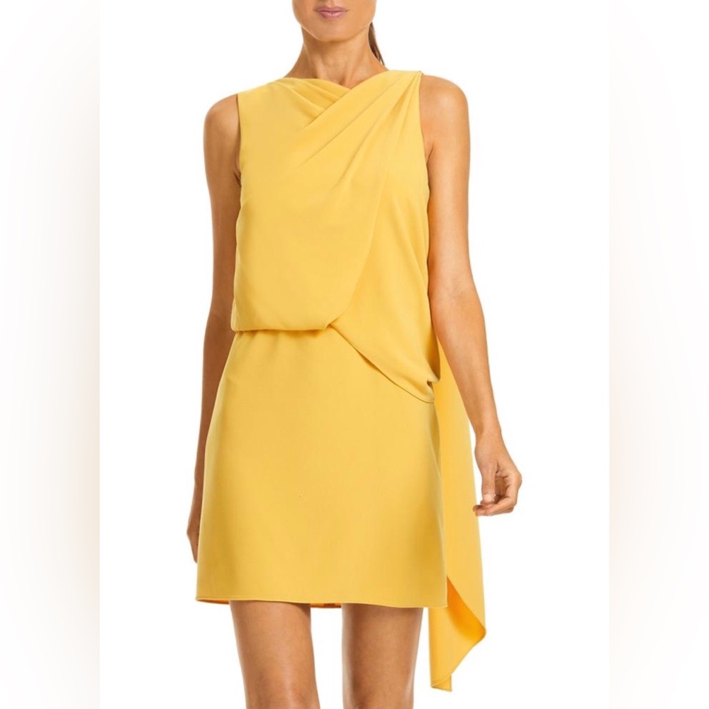Halston Asymmetrical Draped Dress Mustard Yellow size 2